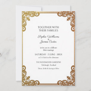 Convite de Casamento Barroco em Ouro Antigo Branco