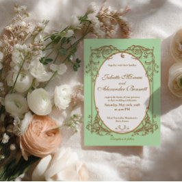 Convite de Casamento Barroco em Verde Musgo