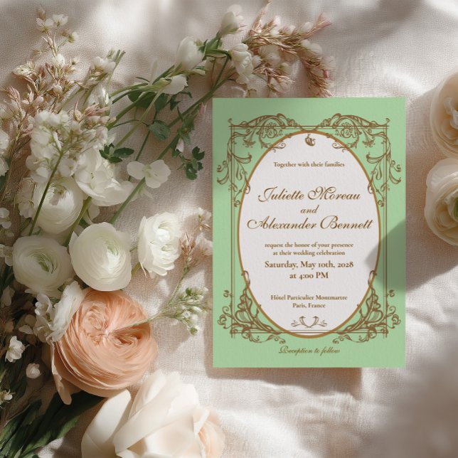 Convite de Casamento Barroco em Verde Musgo (Criador carregado)