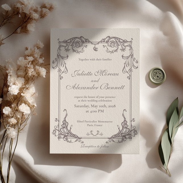 Convite de Casamento Barroco Marfim com Monograma (Criador carregado)