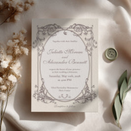 Convite de Casamento Barroco Marfim com Monograma