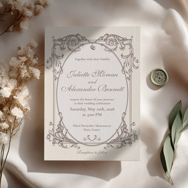 Convite de Casamento Barroco Marfim com Monograma (Criador carregado)