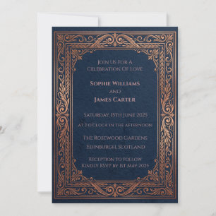 Convite de Casamento Barroco Navy Cobre
