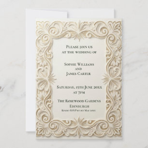 Convite de Casamento Barroco Ornamentado Marfim