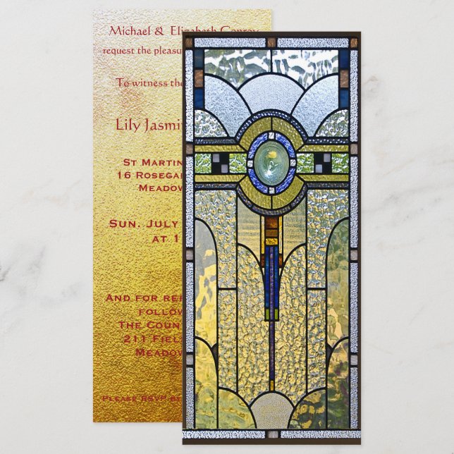 convite de casamento batizante de bel-art deco (Frente/Verso)