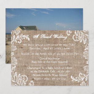 Convite de Casamento Beach Burlap & Lace