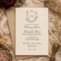 Convite de Casamento Bege Elegância Botânica Vinta