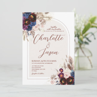 Convite de Casamento Bege Marinho Borgonha Blush