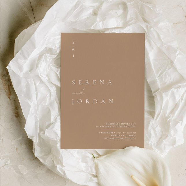 Convite de Casamento Bege Minimalista Boho (Boho Minimalist Beige Tan Wedding Invitation)