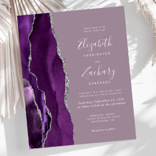 Convite de Casamento Bege Prata Ágata Roxo