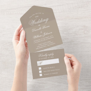 Convite de Casamento Bege Simples e RSVP Desmontáv