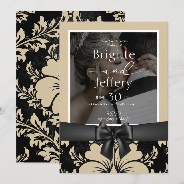Convite de casamento beige e foto tradicional negr (Frente/Verso)