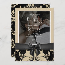 Convite de casamento beige e foto tradicional negr