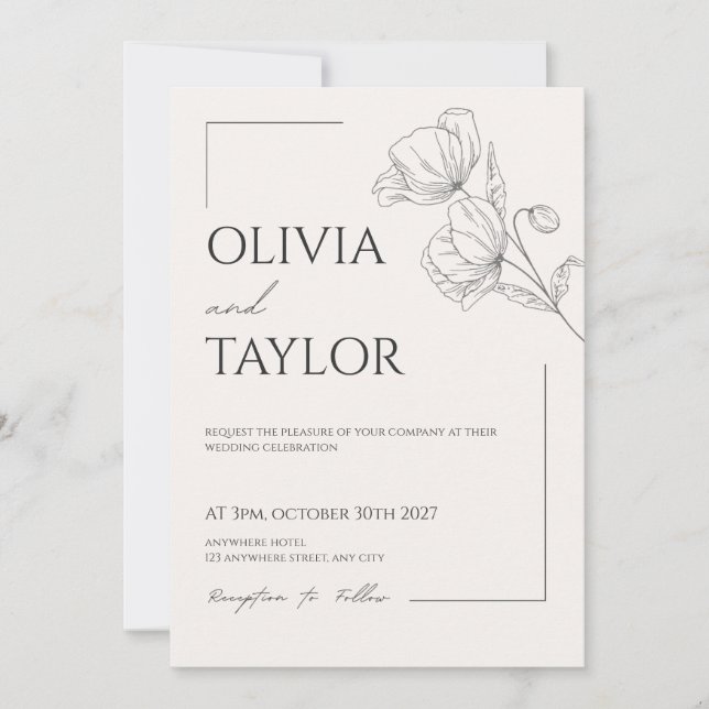 Convite de Casamento Beige Elegante (Frente)