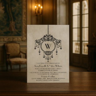 Convite de casamento Beige Vintage Chandelier
