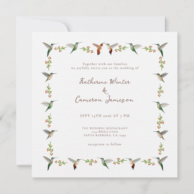 Convite de Casamento Beija-flor (Frente)