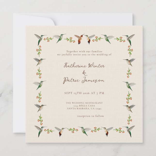 Convite de Casamento Beija-flor (Frente)