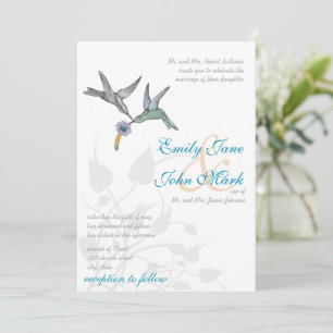 Convite de Casamento Beija-flores Coral Lilás Aqua