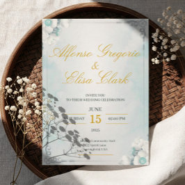 Convite de Casamento Beleza Flor Azul e Branco