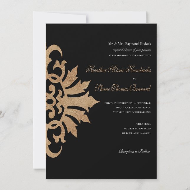 Convite de Casamento Belize Scroll Flourish (marro (Frente)