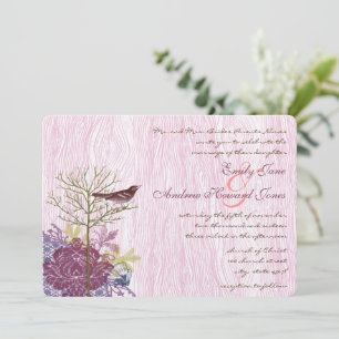 Convite de Casamento Berry Vintage Bird Folha Wood