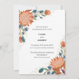 Convite de Casamento Besouro Coral Protea