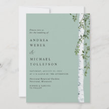 Convite de Casamento Bétula Aspen Verde Sage