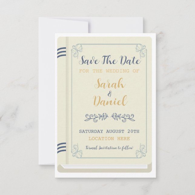 Convite de Casamento Biblioteca Book Save The Date (Frente)