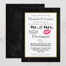 Convite de Casamento Bigode e Lábios em Preto