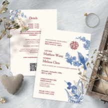 Convite de Casamento Bilíngue Chinês Tudo-em-Um da