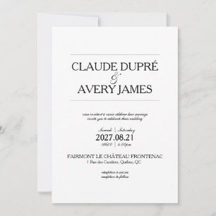 Convite de Casamento Bilíngue Simples Francês Ingl
