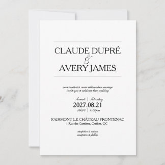 Convite de Casamento Bilíngue Simples Francês Ingl