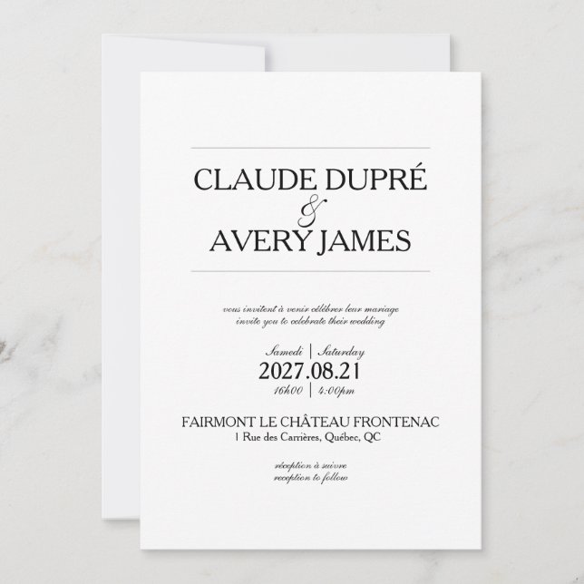 Convite de Casamento Bilíngue Simples Francês Ingl (Frente)