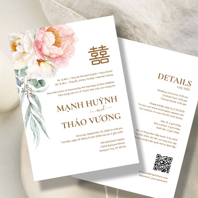 Convite de Casamento Bilingue Vietnamita Elegante  (Criador carregado)