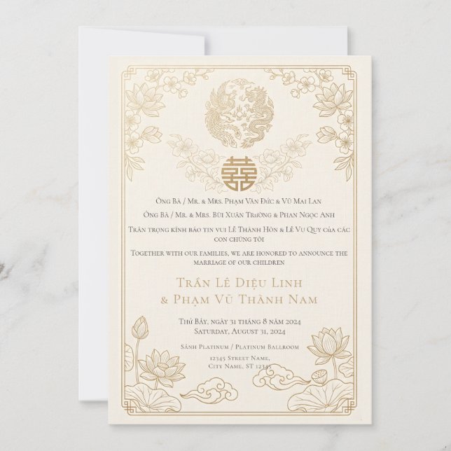 Convite de Casamento Bilingue Vietnamita Inglês QR (Frente)