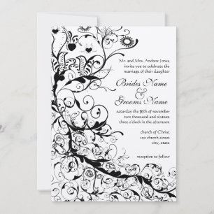 Convite de Casamento Black Birds & Swirls #8