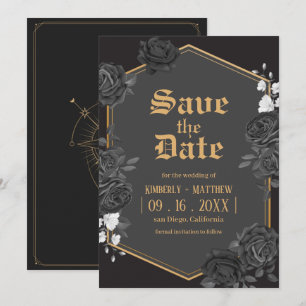 Convite de casamento Black damask rose Save The Da