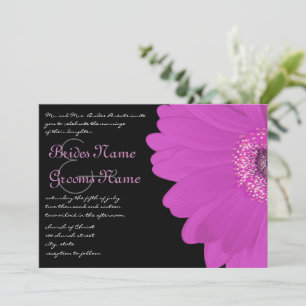Convite de Casamento Black & Fuchsia Gerber Daisy