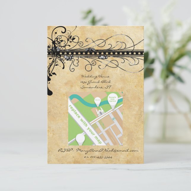 Convite de Casamento Black Funky Elegante com Rede (Em pé/Frente)