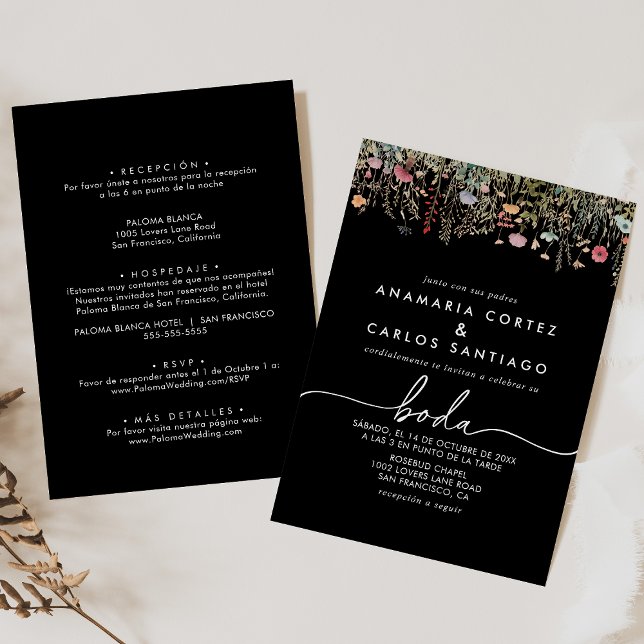 Convite de casamento Black Galant Wildflower espan (Criador carregado)