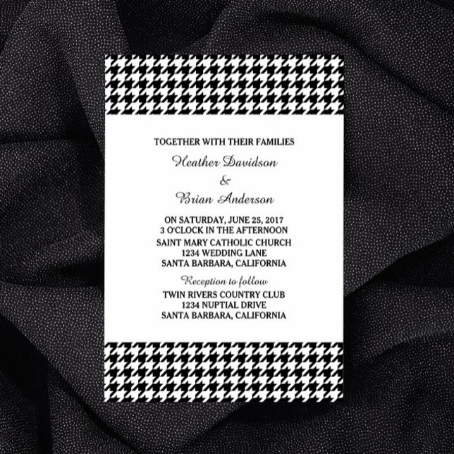 Convite de casamento Black Houndstooth (Black Houndstooth Wedding Invite)