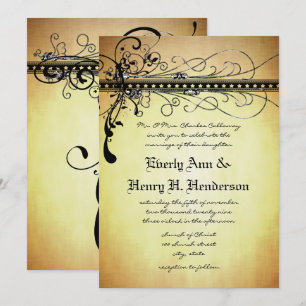 Convite de Casamento Black Rustic Medieval Swirls