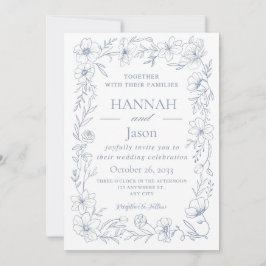 Convite de Casamento Blissful Blue Blooms