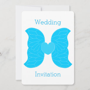 Convite de casamento Blue Angel Wings Heart Design