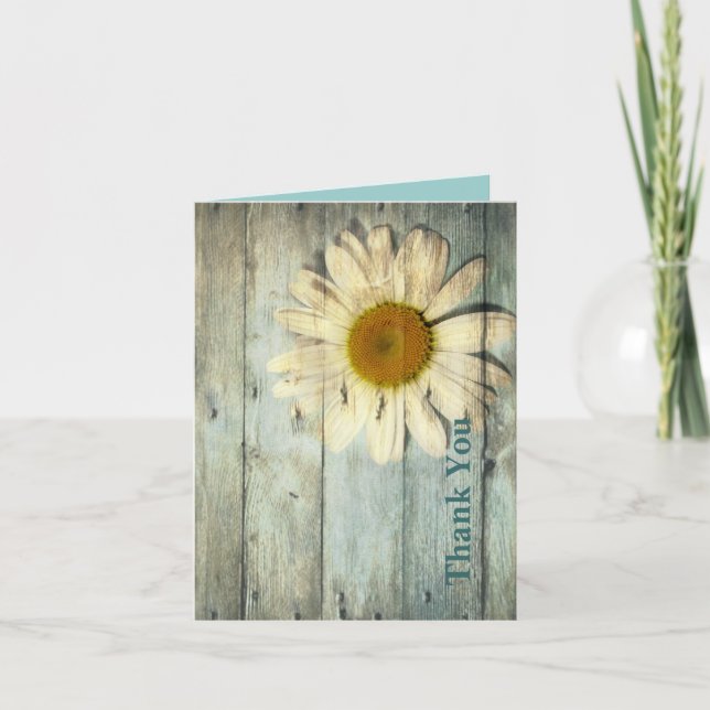 convite de casamento blue barnwood country daisy a (Frente)