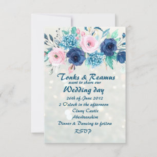 Convite de casamento Blue & Blush