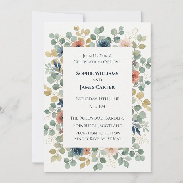 Convite de Casamento Blue Celtic Thistle Corner (Frente)
