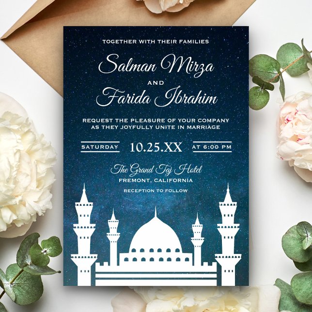 Convite de Casamento Blue Galaxy Islamic Mosque (Criador carregado)
