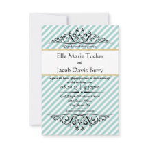 Convite de Casamento Blue Gold Stripe Flourish - 3