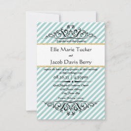 Convite de Casamento Blue Gold Stripe Flourish - 3